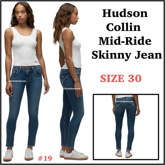 Hudson Collin Mid-Ride Skinny Jean SIZE 30 $195 - Picture 1 of 14